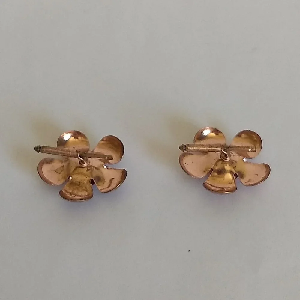 Copper Tone Red Rhinestone Cufflinks Spring Floral Flower Glam Party Fun